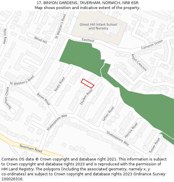 17, BINYON GARDENS, TAVERHAM, NORWICH, NR8 6SR: Location map and indicative extent of plot