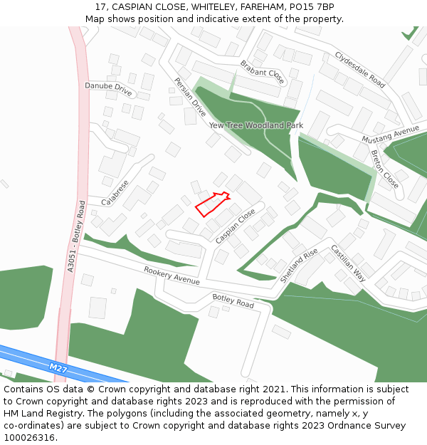 17, CASPIAN CLOSE, WHITELEY, FAREHAM, PO15 7BP: Location map and indicative extent of plot