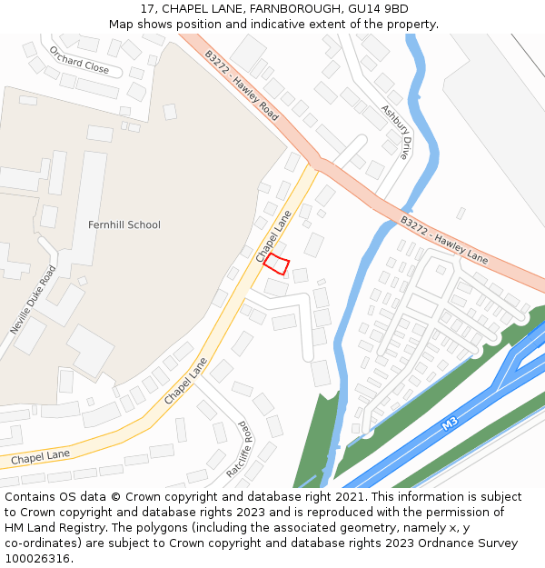 17, CHAPEL LANE, FARNBOROUGH, GU14 9BD: Location map and indicative extent of plot