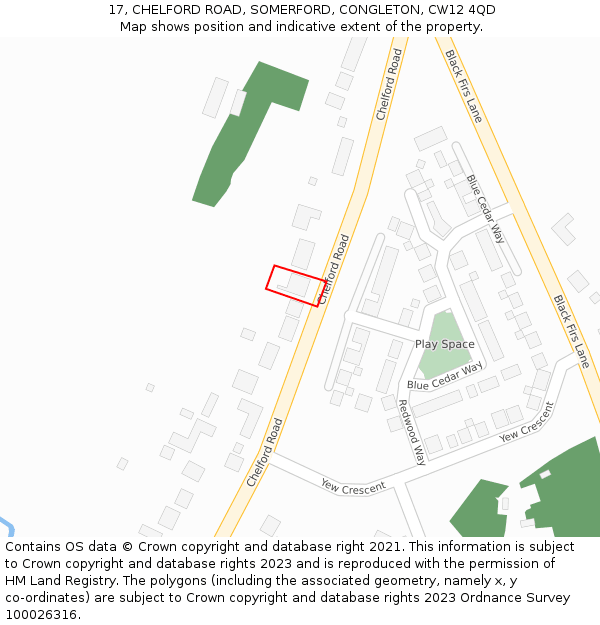 17, CHELFORD ROAD, SOMERFORD, CONGLETON, CW12 4QD: Location map and indicative extent of plot