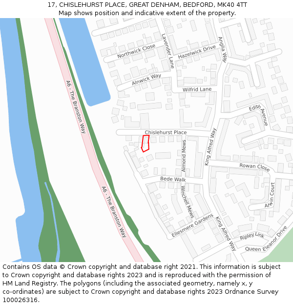 17, CHISLEHURST PLACE, GREAT DENHAM, BEDFORD, MK40 4TT: Location map and indicative extent of plot