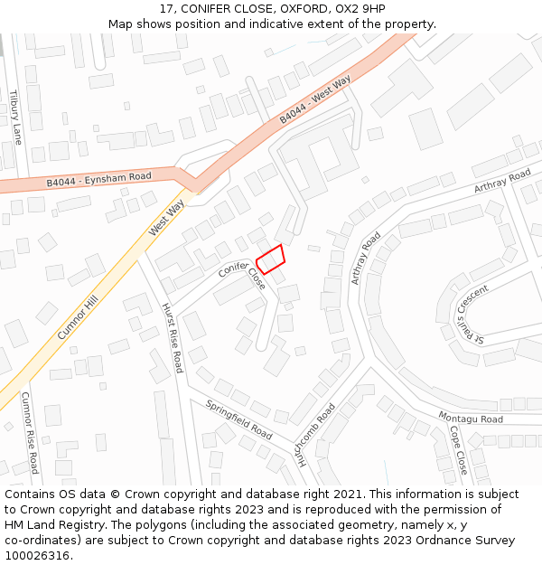 17, CONIFER CLOSE, OXFORD, OX2 9HP: Location map and indicative extent of plot