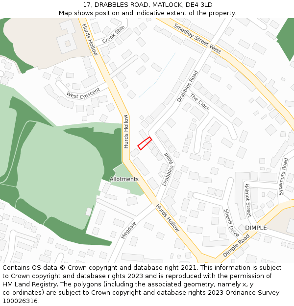 17, DRABBLES ROAD, MATLOCK, DE4 3LD: Location map and indicative extent of plot