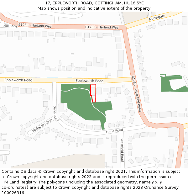 17, EPPLEWORTH ROAD, COTTINGHAM, HU16 5YE: Location map and indicative extent of plot