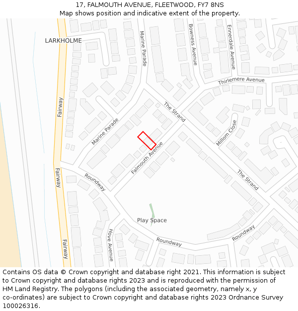 17, FALMOUTH AVENUE, FLEETWOOD, FY7 8NS: Location map and indicative extent of plot