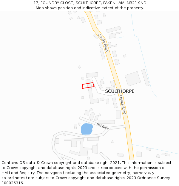 17, FOUNDRY CLOSE, SCULTHORPE, FAKENHAM, NR21 9ND: Location map and indicative extent of plot