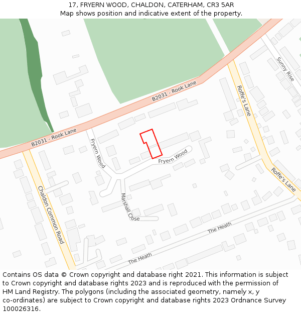 17, FRYERN WOOD, CHALDON, CATERHAM, CR3 5AR: Location map and indicative extent of plot