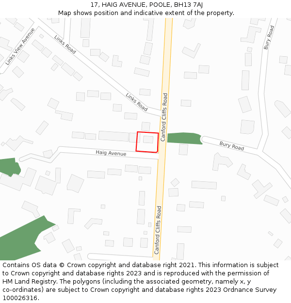 17, HAIG AVENUE, POOLE, BH13 7AJ: Location map and indicative extent of plot