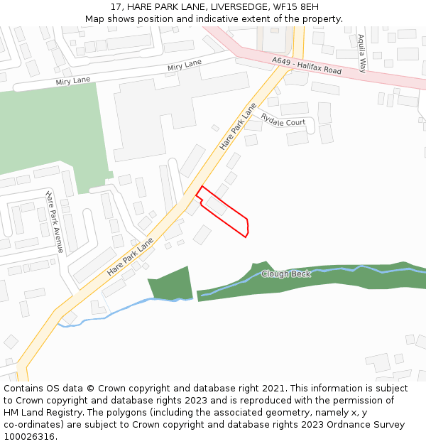 17, HARE PARK LANE, LIVERSEDGE, WF15 8EH: Location map and indicative extent of plot