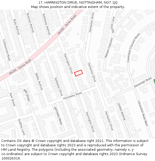 17, HARRINGTON DRIVE, NOTTINGHAM, NG7 1JQ: Location map and indicative extent of plot