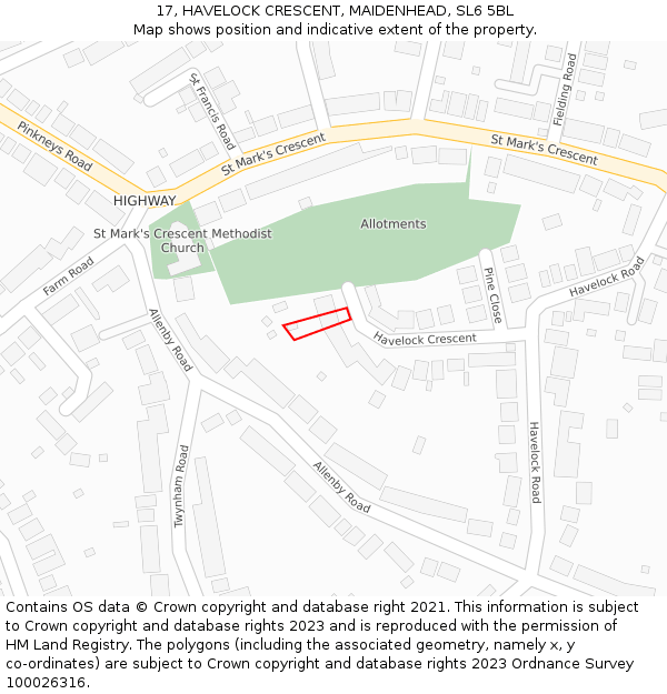 17, HAVELOCK CRESCENT, MAIDENHEAD, SL6 5BL: Location map and indicative extent of plot