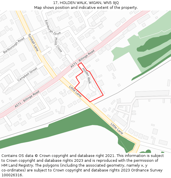 17, HOLDEN WALK, WIGAN, WN5 9JQ: Location map and indicative extent of plot