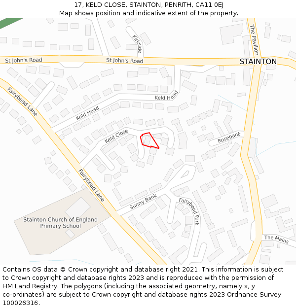 17, KELD CLOSE, STAINTON, PENRITH, CA11 0EJ: Location map and indicative extent of plot