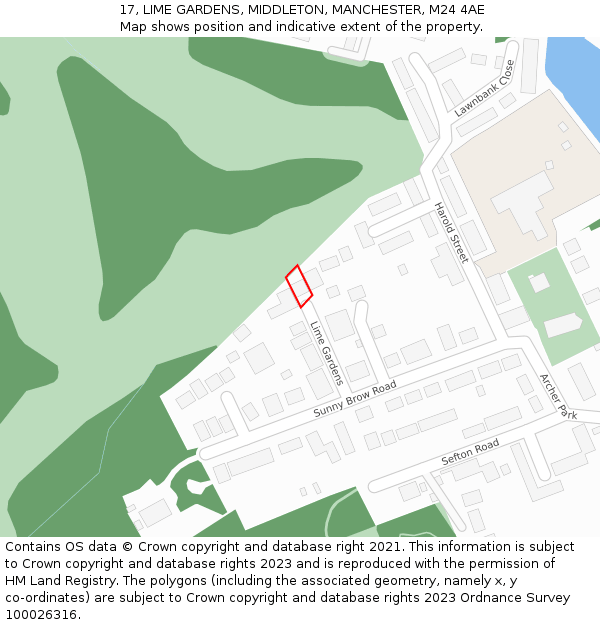 17, LIME GARDENS, MIDDLETON, MANCHESTER, M24 4AE: Location map and indicative extent of plot