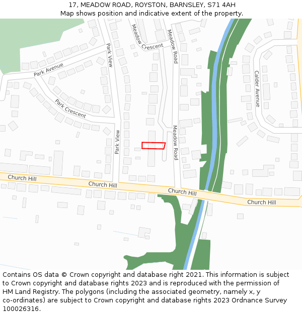 17, MEADOW ROAD, ROYSTON, BARNSLEY, S71 4AH: Location map and indicative extent of plot