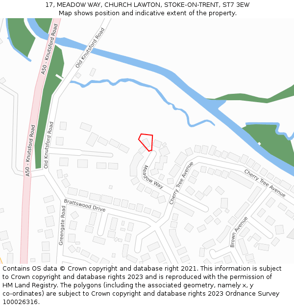 17, MEADOW WAY, CHURCH LAWTON, STOKE-ON-TRENT, ST7 3EW: Location map and indicative extent of plot