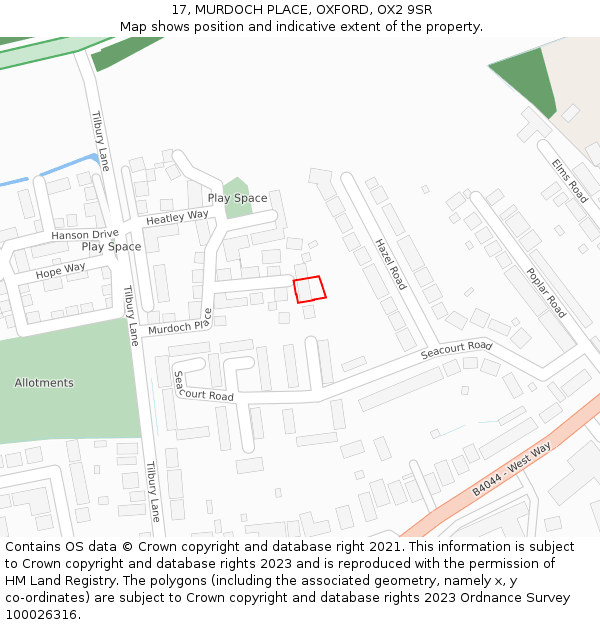 17, MURDOCH PLACE, OXFORD, OX2 9SR: Location map and indicative extent of plot