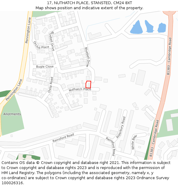 17, NUTHATCH PLACE, STANSTED, CM24 8XT: Location map and indicative extent of plot