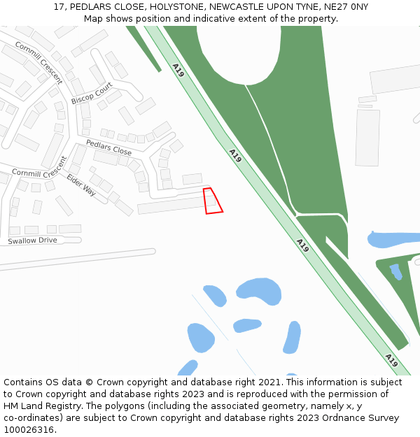 17, PEDLARS CLOSE, HOLYSTONE, NEWCASTLE UPON TYNE, NE27 0NY: Location map and indicative extent of plot