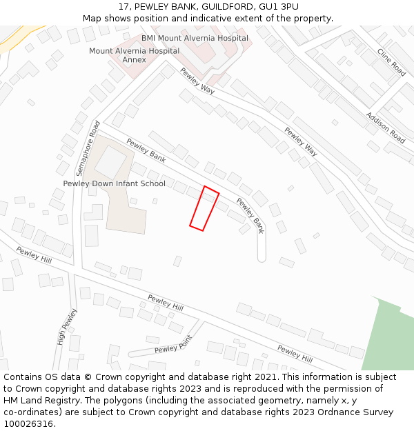 17, PEWLEY BANK, GUILDFORD, GU1 3PU: Location map and indicative extent of plot