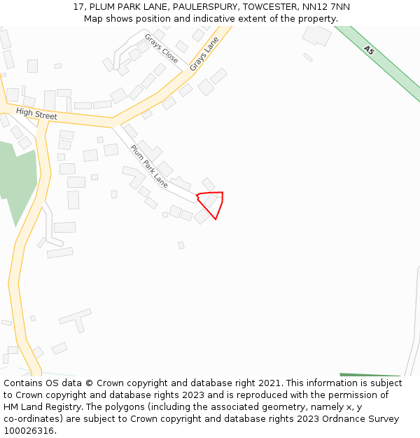 17, PLUM PARK LANE, PAULERSPURY, TOWCESTER, NN12 7NN: Location map and indicative extent of plot