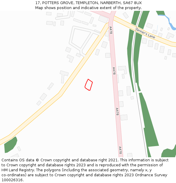 17, POTTERS GROVE, TEMPLETON, NARBERTH, SA67 8UX: Location map and indicative extent of plot