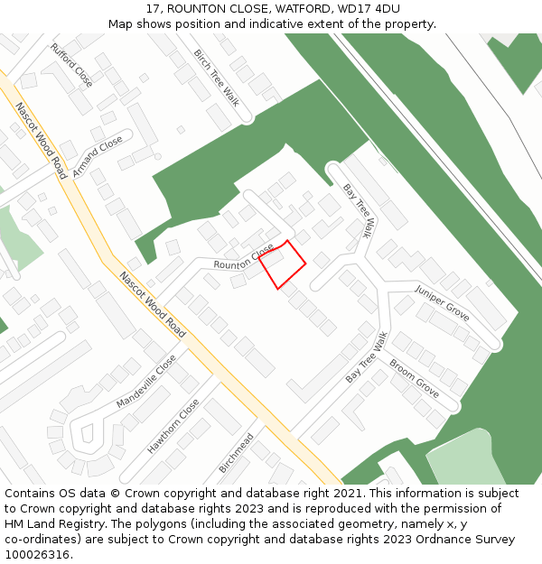 17, ROUNTON CLOSE, WATFORD, WD17 4DU: Location map and indicative extent of plot