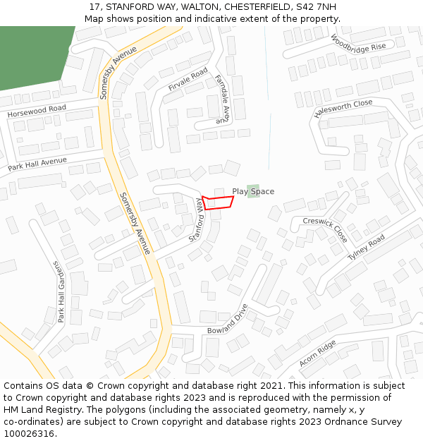 17, STANFORD WAY, WALTON, CHESTERFIELD, S42 7NH: Location map and indicative extent of plot