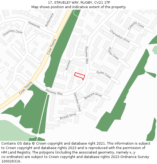 17, STAVELEY WAY, RUGBY, CV21 1TP: Location map and indicative extent of plot