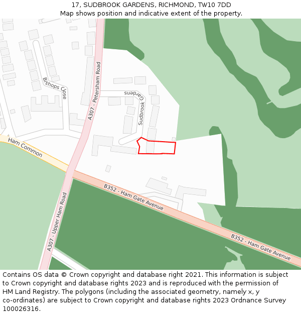 17, SUDBROOK GARDENS, RICHMOND, TW10 7DD: Location map and indicative extent of plot