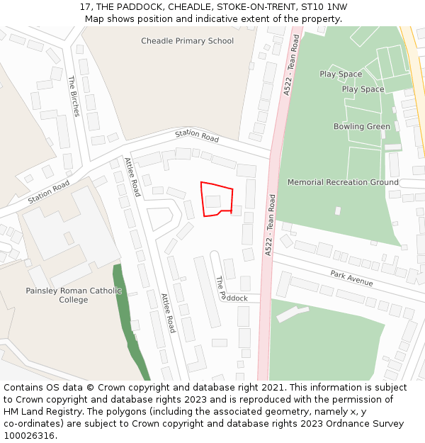 17, THE PADDOCK, CHEADLE, STOKE-ON-TRENT, ST10 1NW: Location map and indicative extent of plot