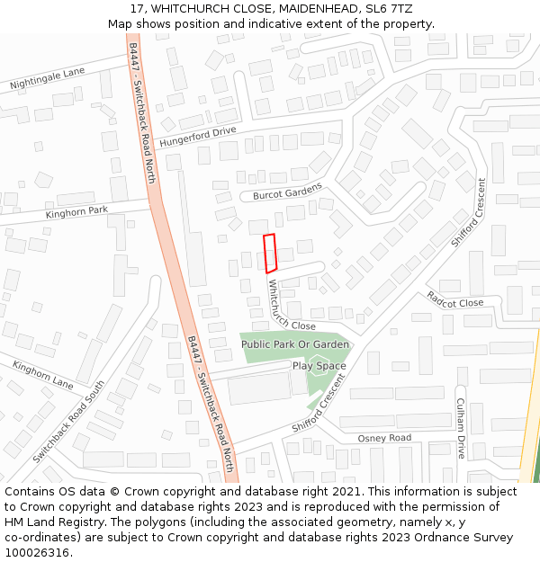 17, WHITCHURCH CLOSE, MAIDENHEAD, SL6 7TZ: Location map and indicative extent of plot