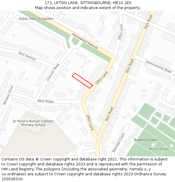 173, UFTON LANE, SITTINGBOURNE, ME10 1EX: Location map and indicative extent of plot