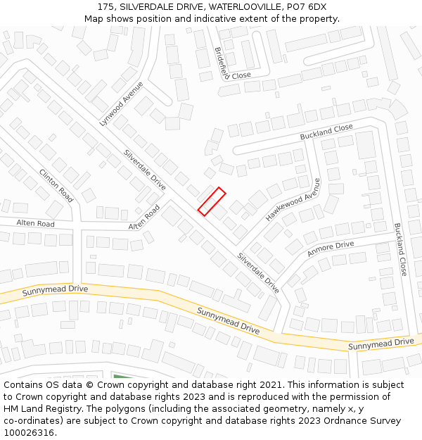 175, SILVERDALE DRIVE, WATERLOOVILLE, PO7 6DX: Location map and indicative extent of plot