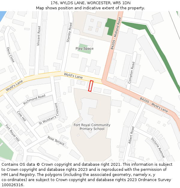 176, WYLDS LANE, WORCESTER, WR5 1DN: Location map and indicative extent of plot