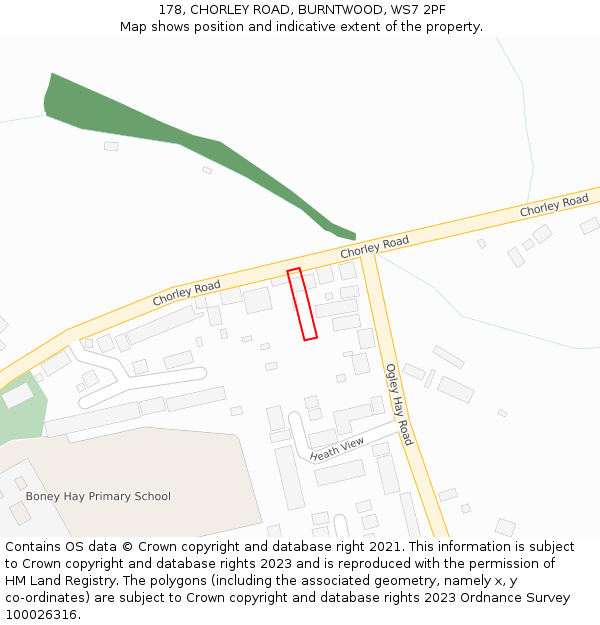 178, CHORLEY ROAD, BURNTWOOD, WS7 2PF: Location map and indicative extent of plot