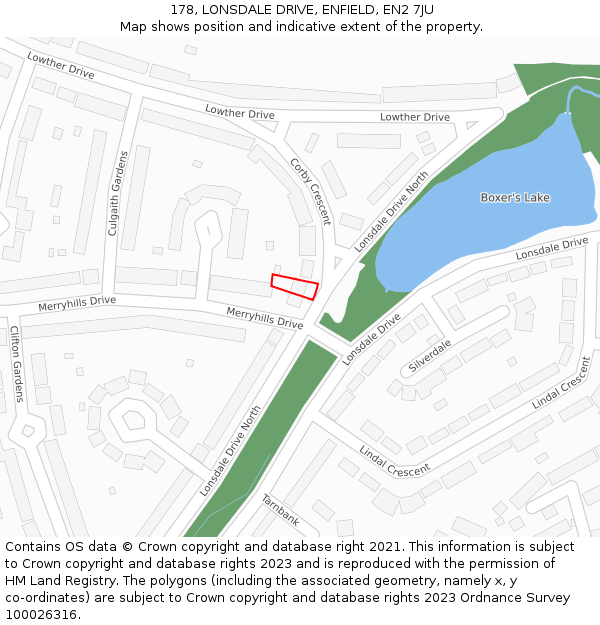 178, LONSDALE DRIVE, ENFIELD, EN2 7JU: Location map and indicative extent of plot