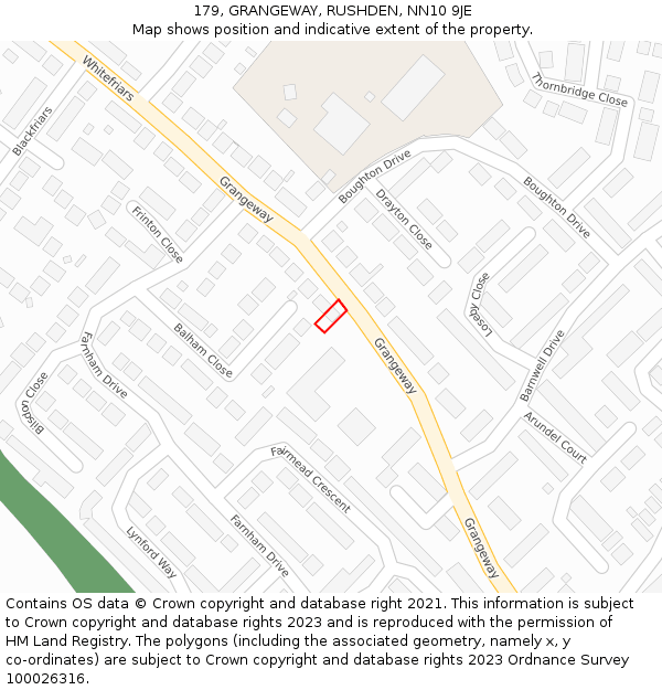 179, GRANGEWAY, RUSHDEN, NN10 9JE: Location map and indicative extent of plot