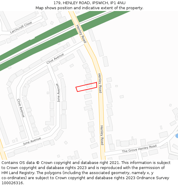 179, HENLEY ROAD, IPSWICH, IP1 4NU: Location map and indicative extent of plot