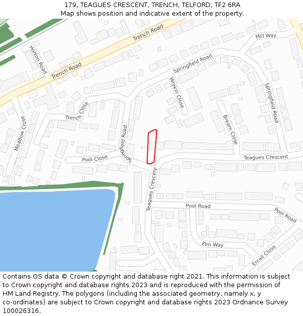 179, TEAGUES CRESCENT, TRENCH, TELFORD, TF2 6RA: Location map and indicative extent of plot