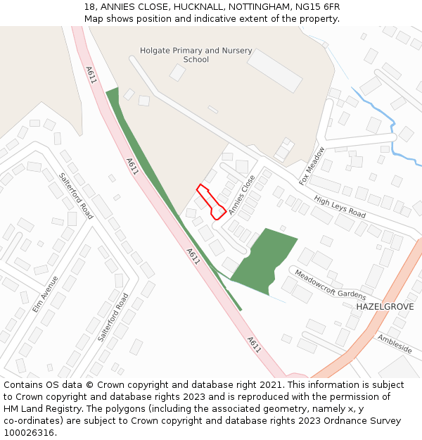 18, ANNIES CLOSE, HUCKNALL, NOTTINGHAM, NG15 6FR: Location map and indicative extent of plot