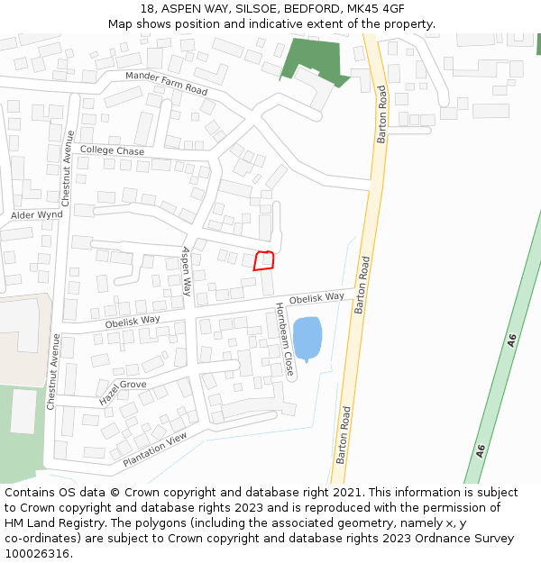 18, ASPEN WAY, SILSOE, BEDFORD, MK45 4GF: Location map and indicative extent of plot