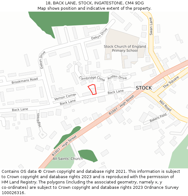 18, BACK LANE, STOCK, INGATESTONE, CM4 9DG: Location map and indicative extent of plot