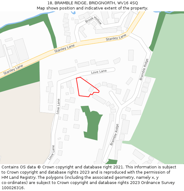 18, BRAMBLE RIDGE, BRIDGNORTH, WV16 4SQ: Location map and indicative extent of plot