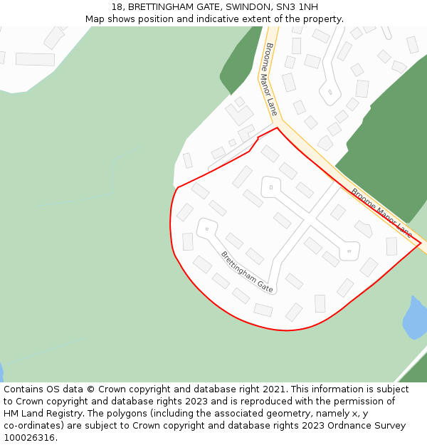 18, BRETTINGHAM GATE, SWINDON, SN3 1NH: Location map and indicative extent of plot