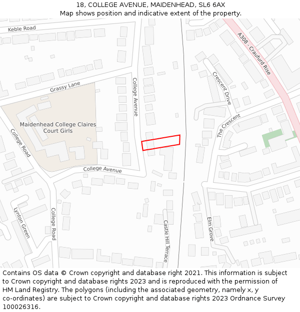 18, COLLEGE AVENUE, MAIDENHEAD, SL6 6AX: Location map and indicative extent of plot