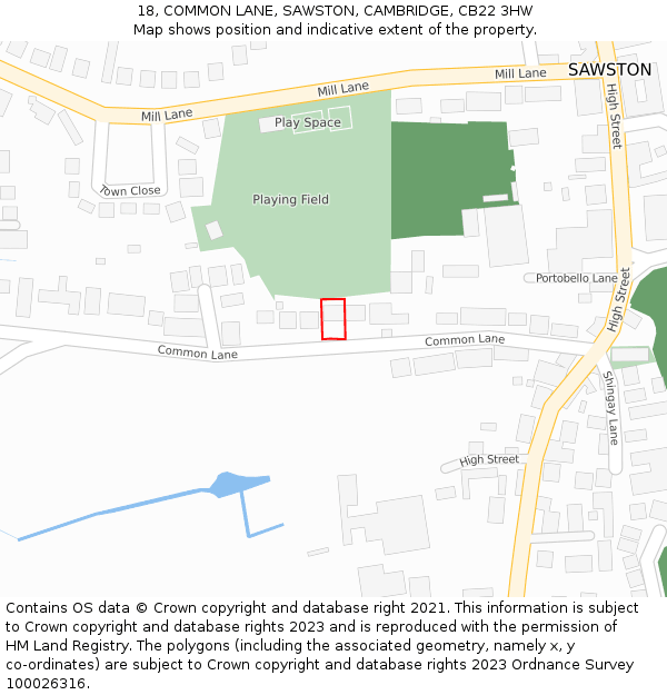 18, COMMON LANE, SAWSTON, CAMBRIDGE, CB22 3HW: Location map and indicative extent of plot