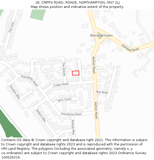 18, CRIPPS ROAD, ROADE, NORTHAMPTON, NN7 2LJ: Location map and indicative extent of plot