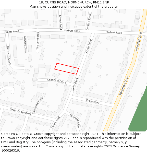 18, CURTIS ROAD, HORNCHURCH, RM11 3NP: Location map and indicative extent of plot