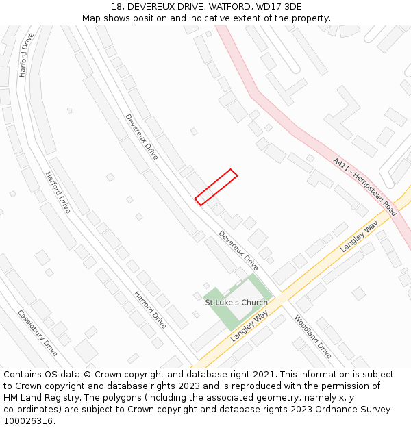 18, DEVEREUX DRIVE, WATFORD, WD17 3DE: Location map and indicative extent of plot